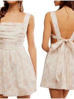 Free People, MEET ME IN MAUI MINI DRESS IN IVORY AND PINK, NWT